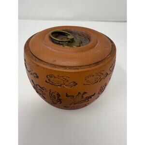 VINTAGE Asian Clay Pottery Tea Jar Trinket Holder Yixing Zisha Clay